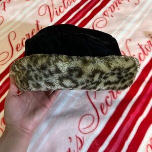 Leopard Print Faux Fur Trim Hat